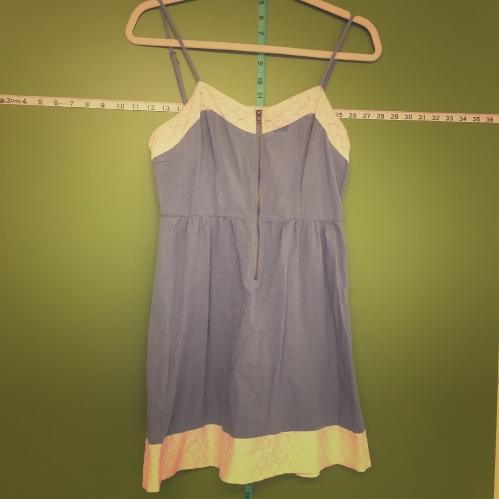 Chambray & lace spaghetti strap low back dress - S